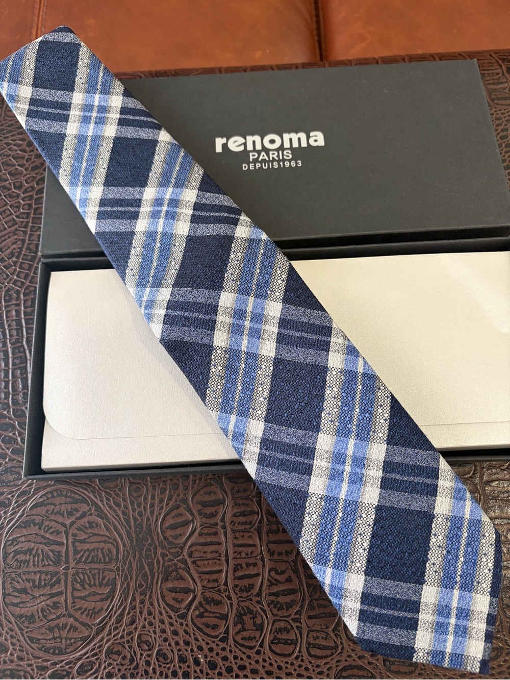 Navy Blue Plaid Men's Tie